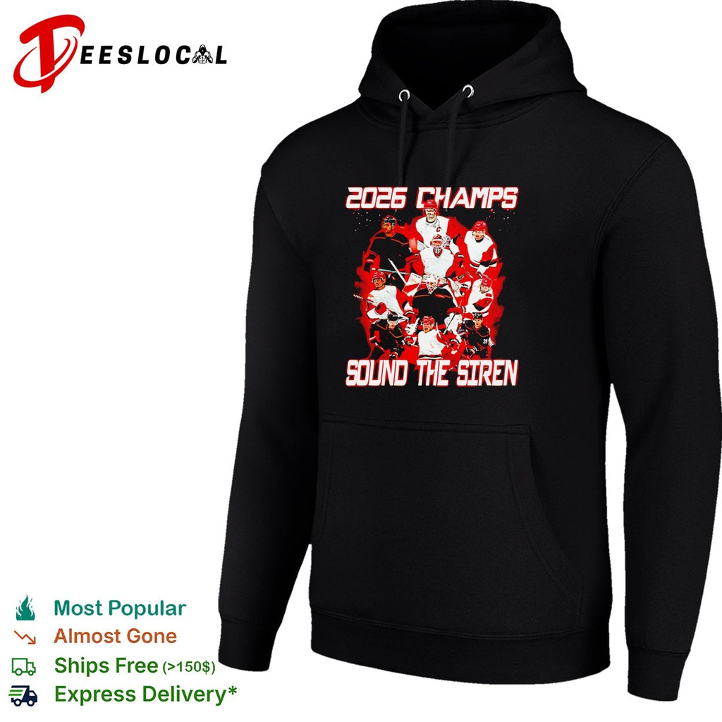 Carolina Hurricanes 2026 Champs Sound the Siren team action photo celebration shirt
