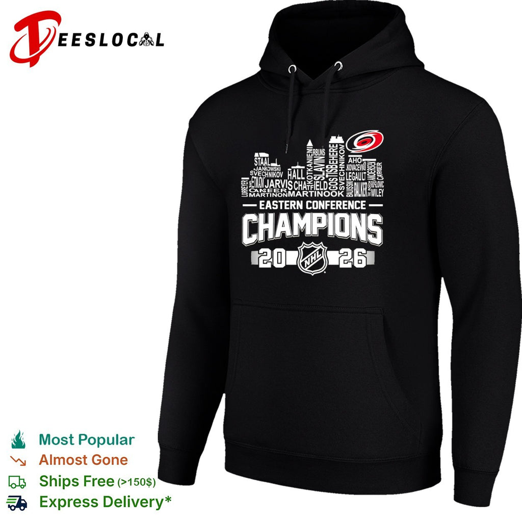 Carolina Hurricanes 2026 Eastern Conference Champions city skyline names shirt