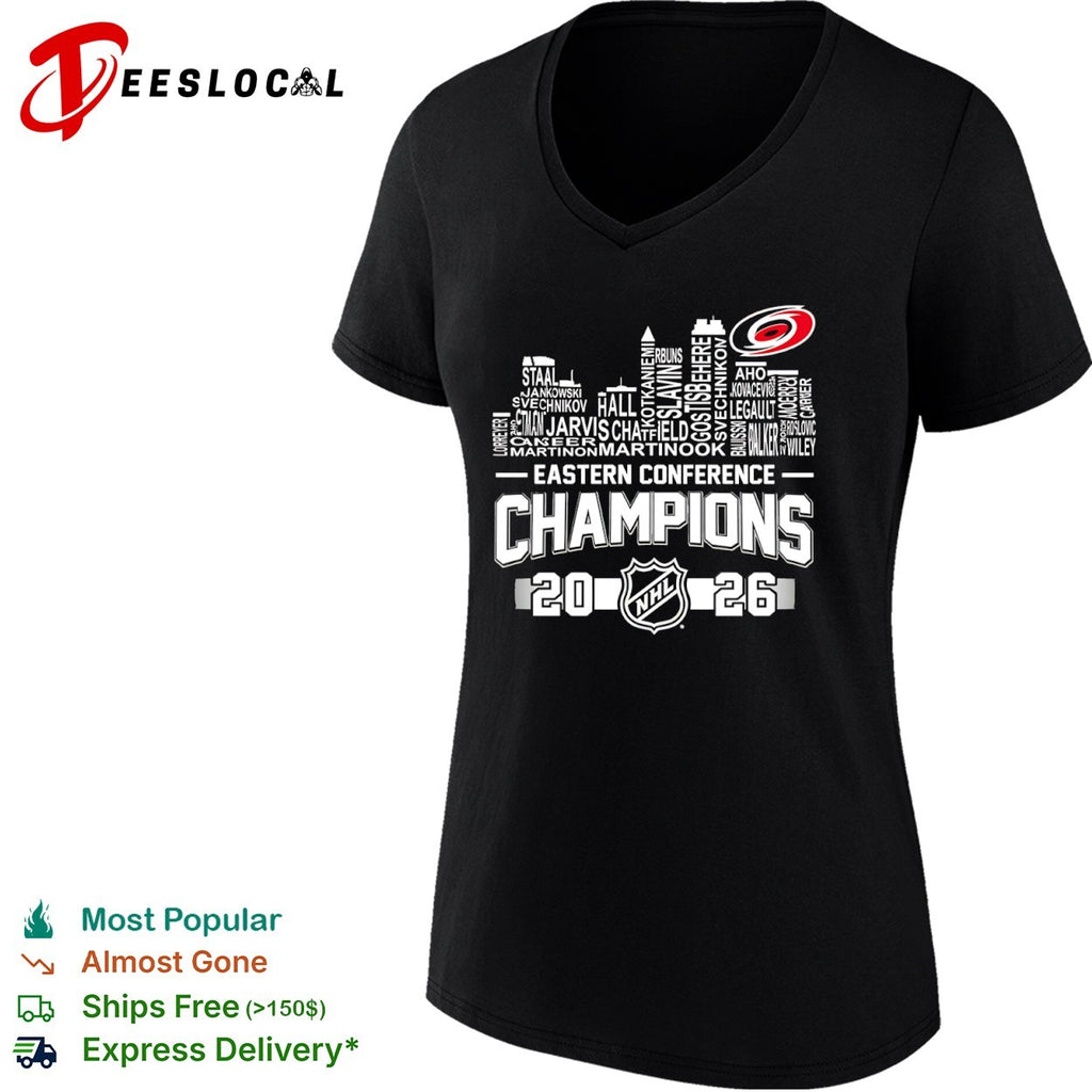 Carolina Hurricanes 2026 Eastern Conference Champions city skyline names shirt
