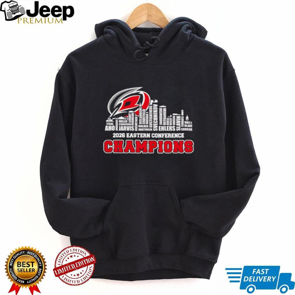 Carolina Hurricanes 2026 Eastern Conference Champions skyline text shirt
