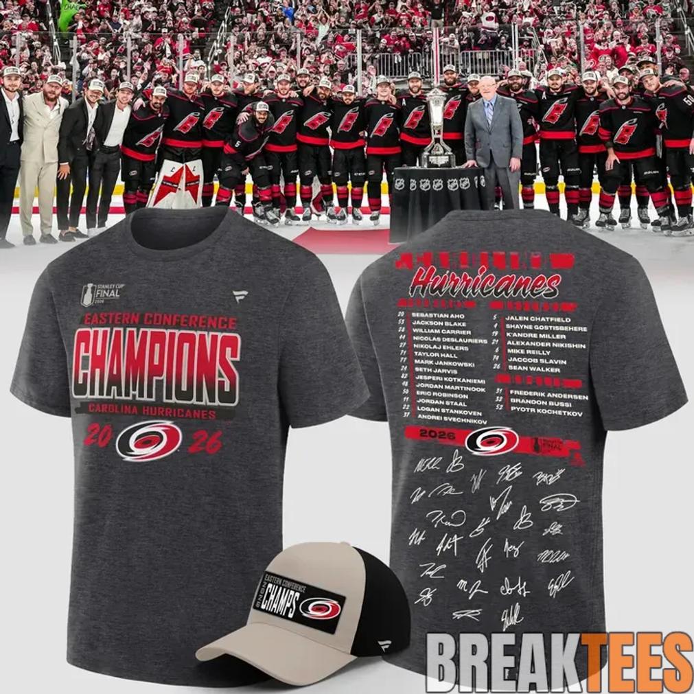 Carolina Hurricanes 2026 NHL Eastern Conference Champions Signed Limited 3D T-Shirt
