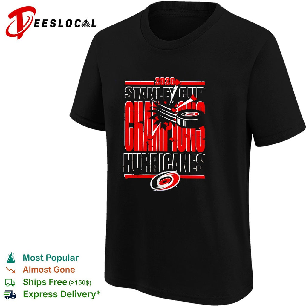 Carolina Hurricanes 2026 Stanley Cup Champions grunge distressed bold text shirt