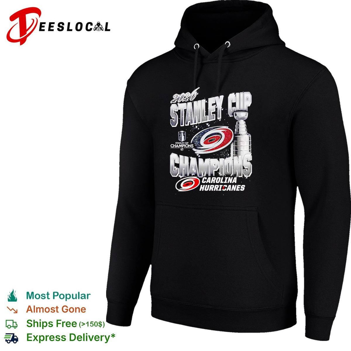 Carolina Hurricanes 2026 Stanley Cup Champions trophy bold arch text shirt