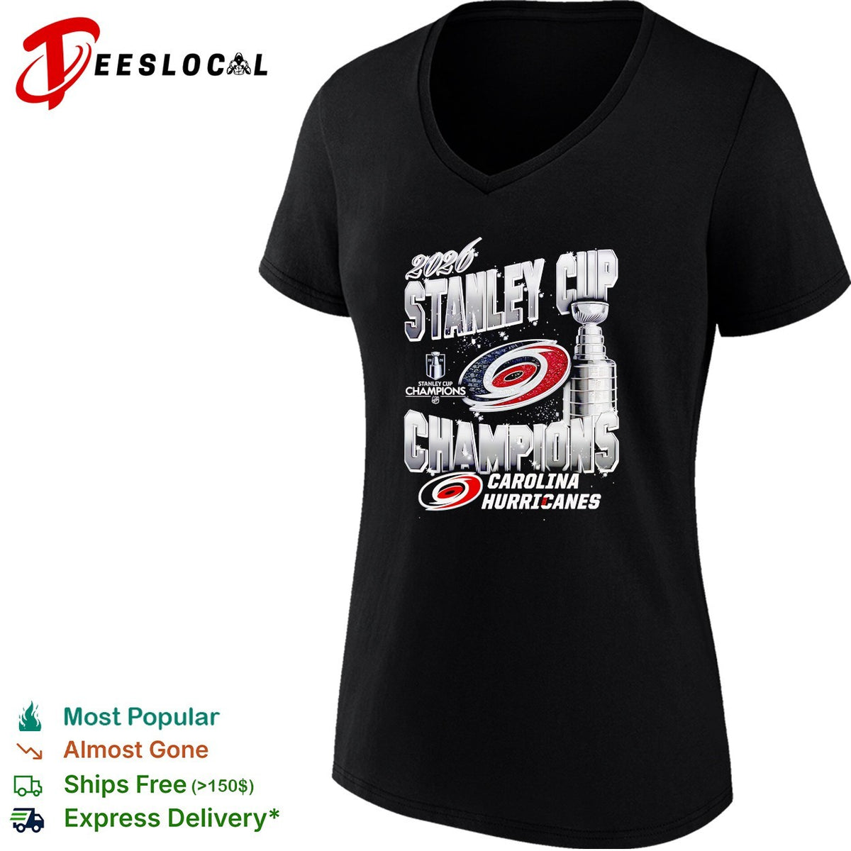 Carolina Hurricanes 2026 Stanley Cup Champions trophy bold arch text shirt