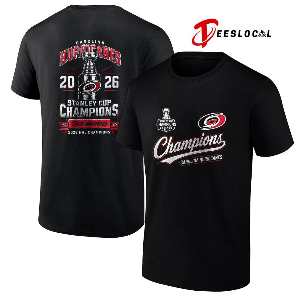 Carolina Hurricanes 2026 Stanley Cup champions take warning trophy graphic shirt