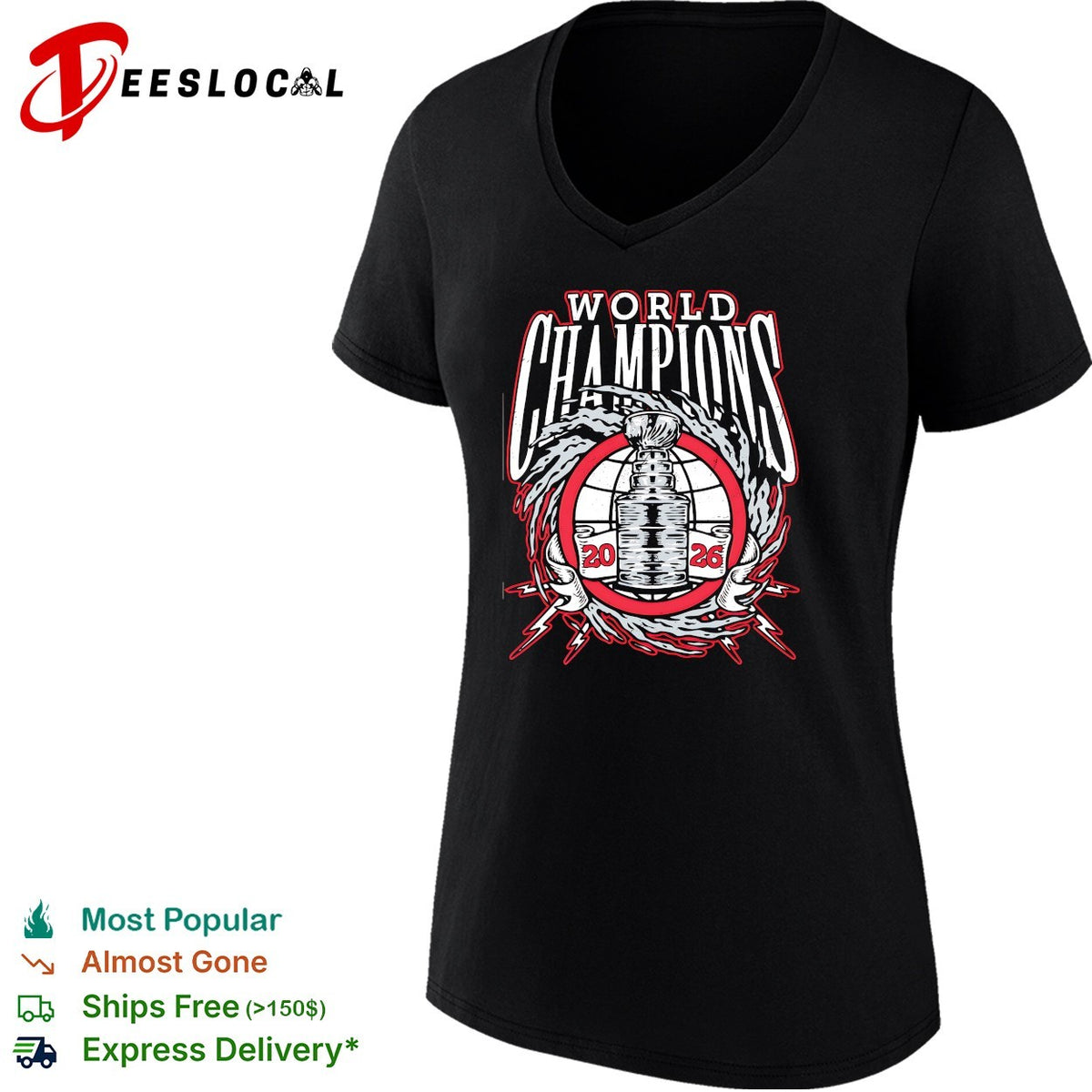 Carolina Hurricanes 2026 World Champions trophy lightning wreath bold logo art shirt