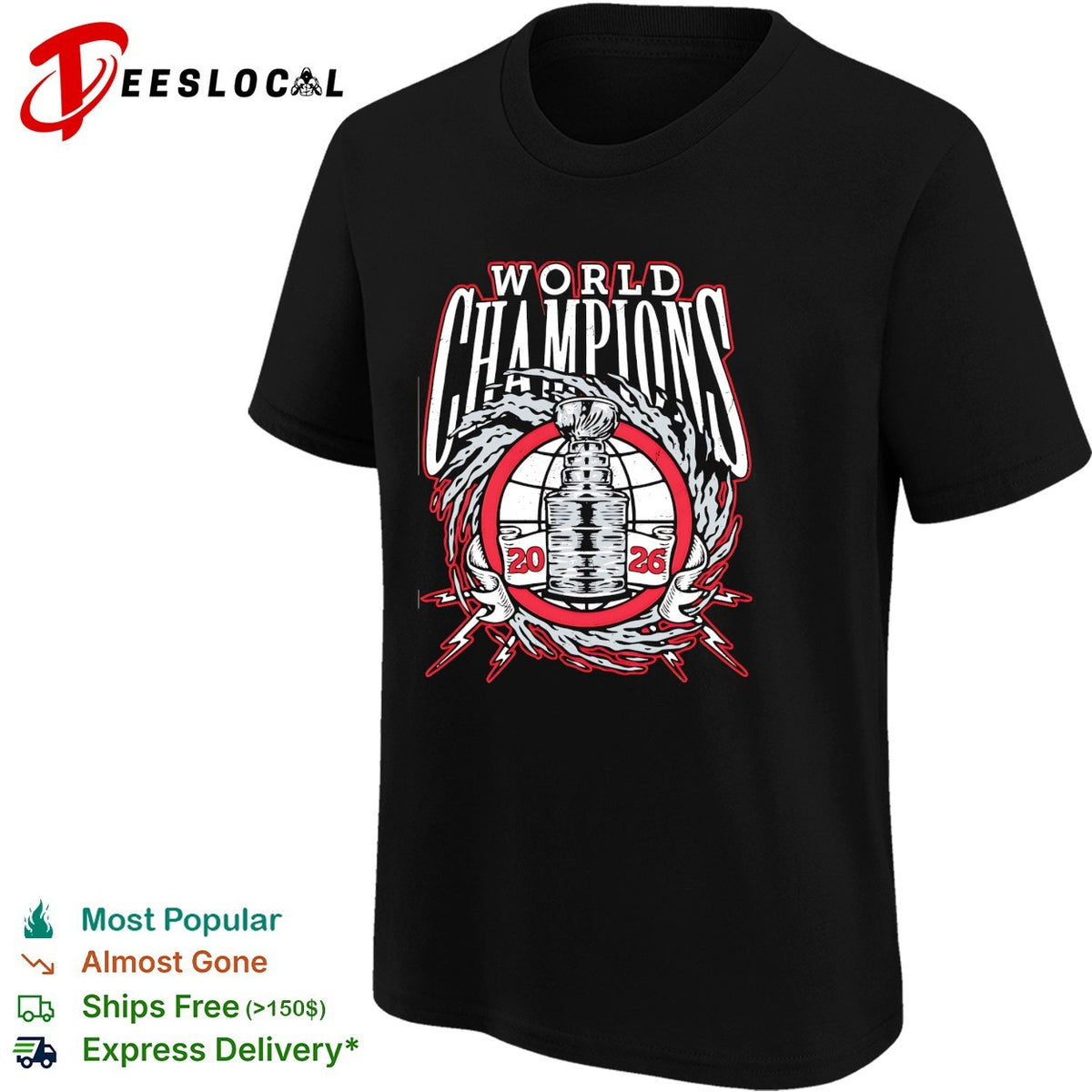Carolina Hurricanes 2026 World Champions trophy lightning wreath bold logo art shirt
