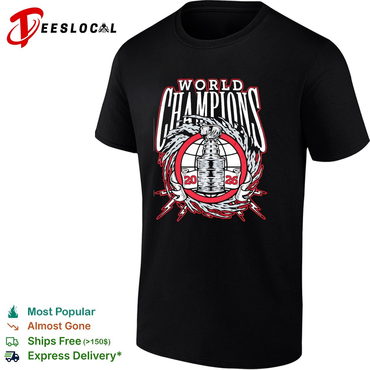 Carolina Hurricanes 2026 World Champions trophy lightning wreath bold logo art shirt