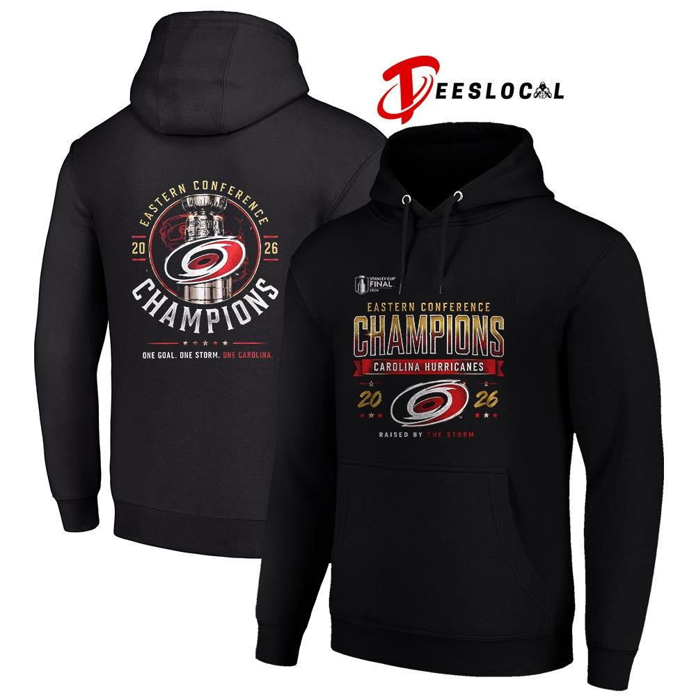 Carolina Hurricanes Eastern Conference raised by the storm commemorative trophy graphic shirt
