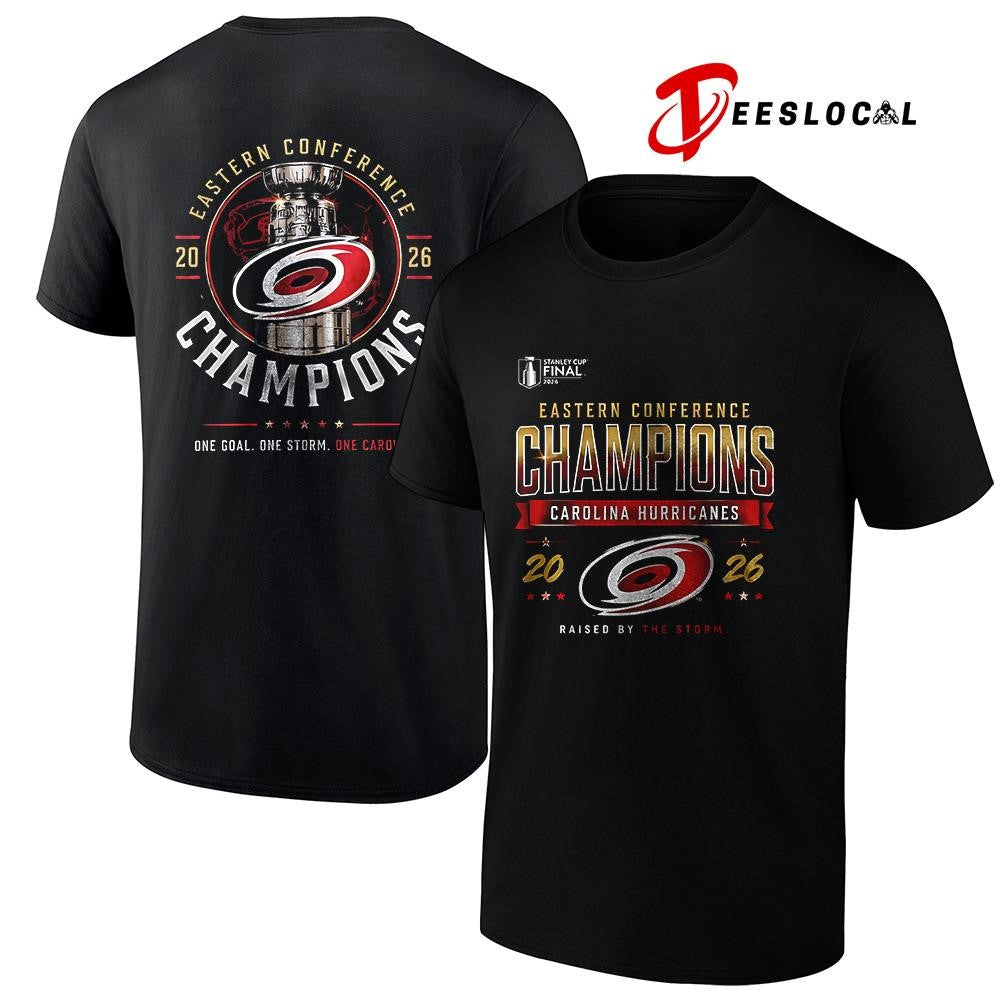 Carolina Hurricanes Eastern Conference raised by the storm commemorative trophy graphic shirt