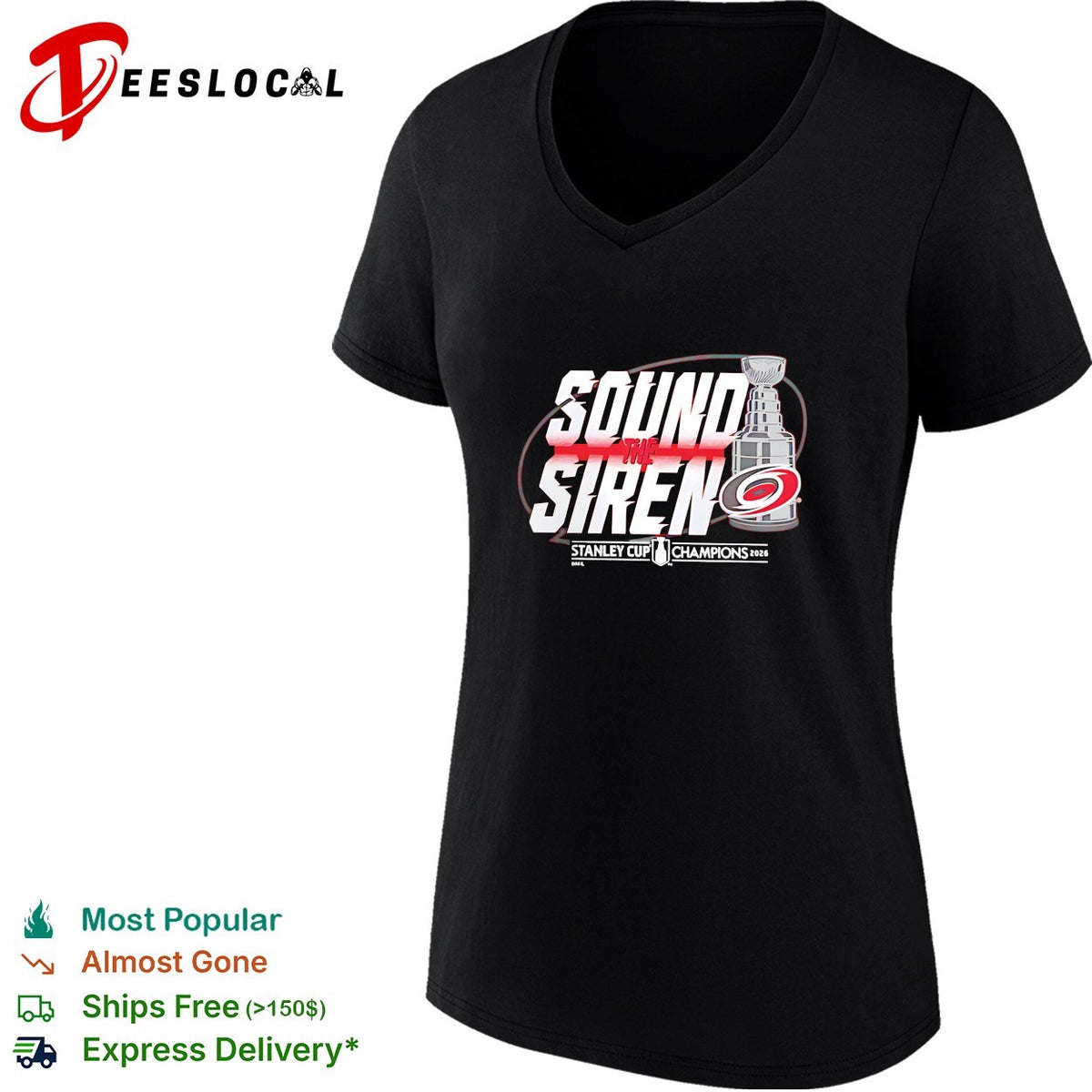 Carolina Hurricanes Sound the Siren Stanley Cup Champions 2026 bold text shirt