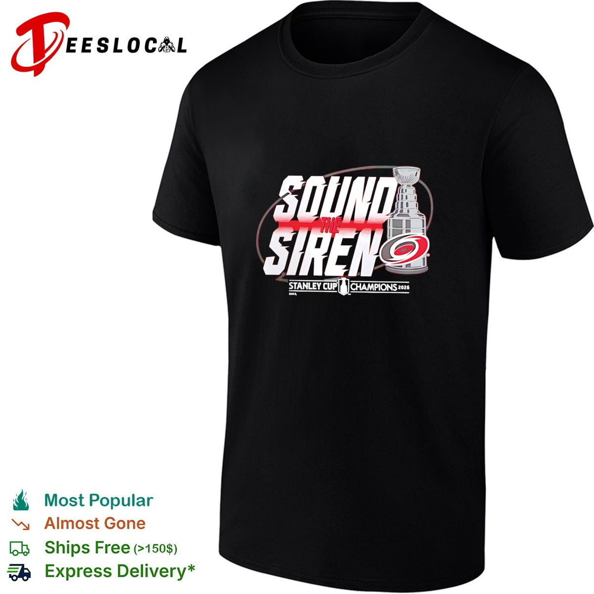 Carolina Hurricanes Sound the Siren Stanley Cup Champions 2026 bold text shirt
