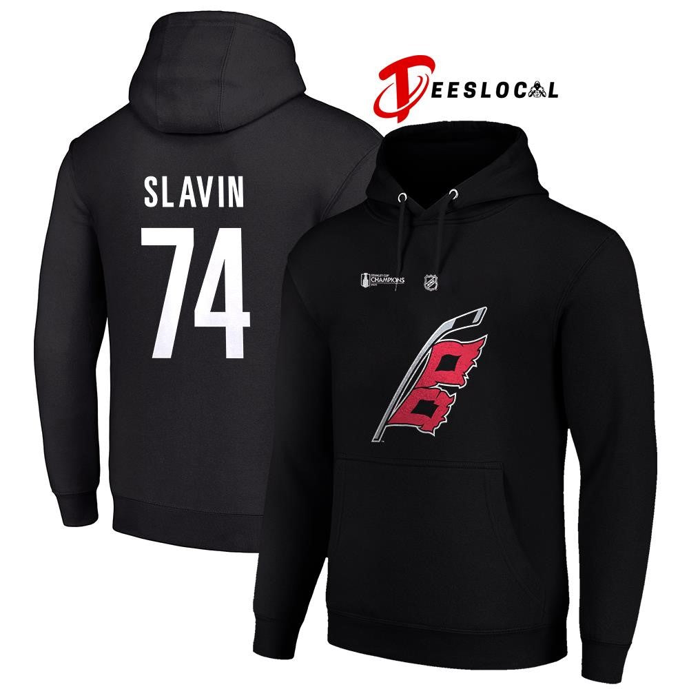 Carolina Hurricanes Stanley Cup champions Jaccob Slavin name and number logo shirt
