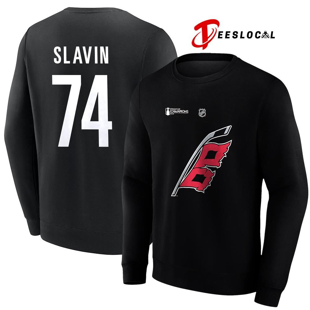Carolina Hurricanes Stanley Cup champions Jaccob Slavin name and number logo shirt