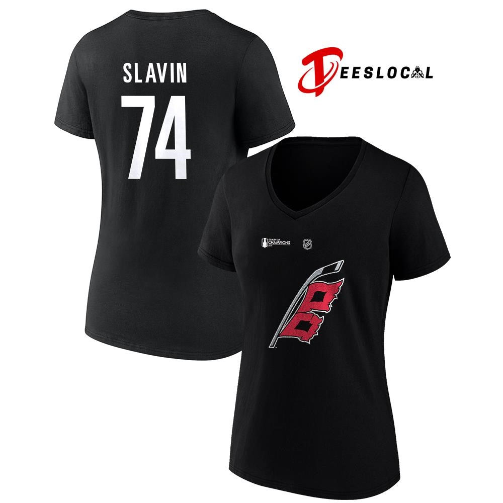 Carolina Hurricanes Stanley Cup champions Jaccob Slavin name and number logo shirt