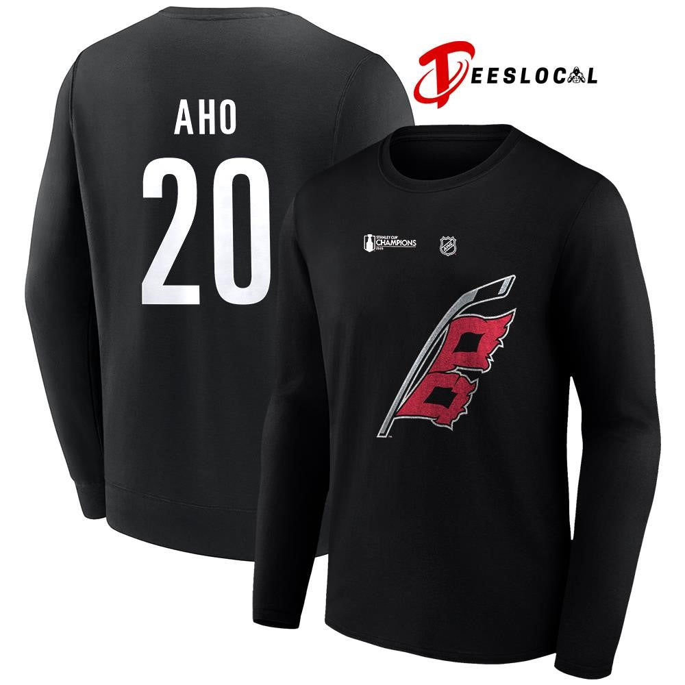 Carolina Hurricanes Stanley Cup champions Sebastian Aho name and number logo shirt