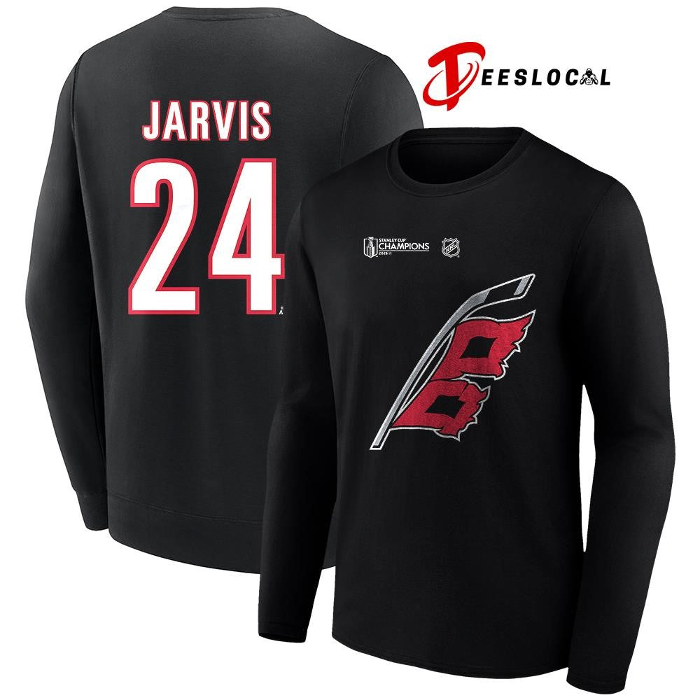 Carolina Hurricanes Stanley Cup champions Seth Jarvis name and number logo shirt