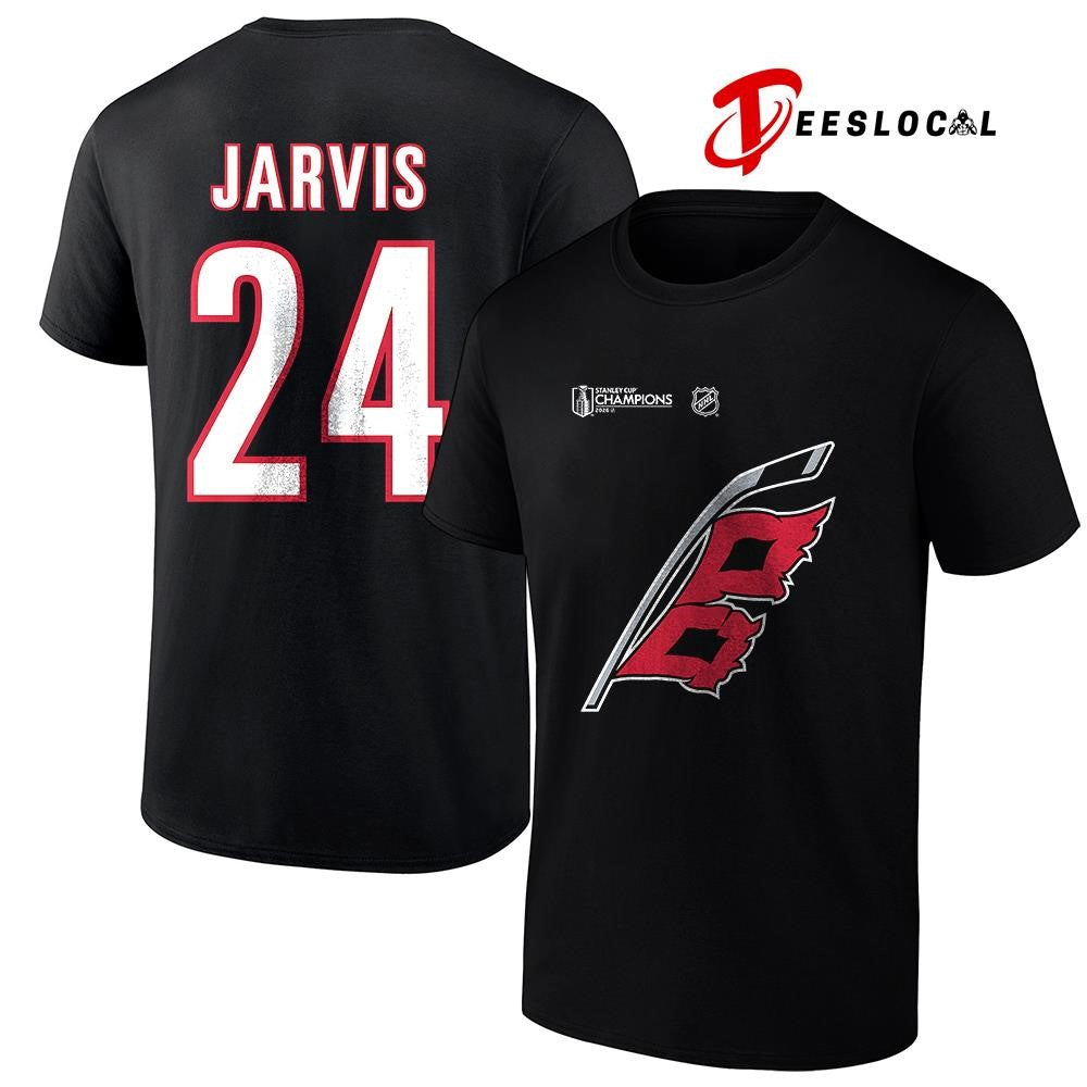 Carolina Hurricanes Stanley Cup champions Seth Jarvis name and number logo shirt