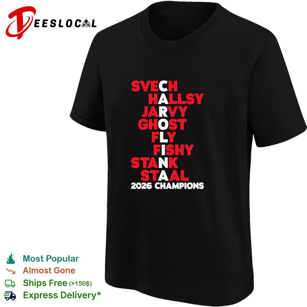 Carolina Hurricanes Svech Hallsy Jarvy Ghost Fly Fishy Stank Staal 2026 Champions acrostic shirt