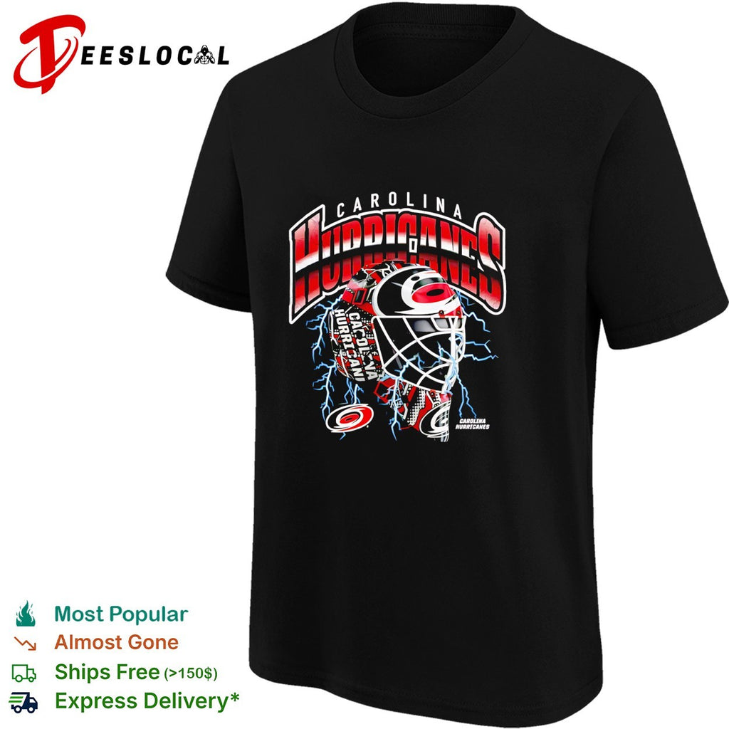 Carolina Hurricanes goalie mask lightning bolt arena 2026 champions bold art shirt