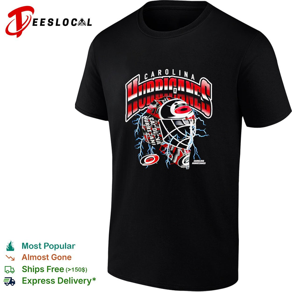 Carolina Hurricanes goalie mask lightning bolt arena 2026 champions bold art shirt