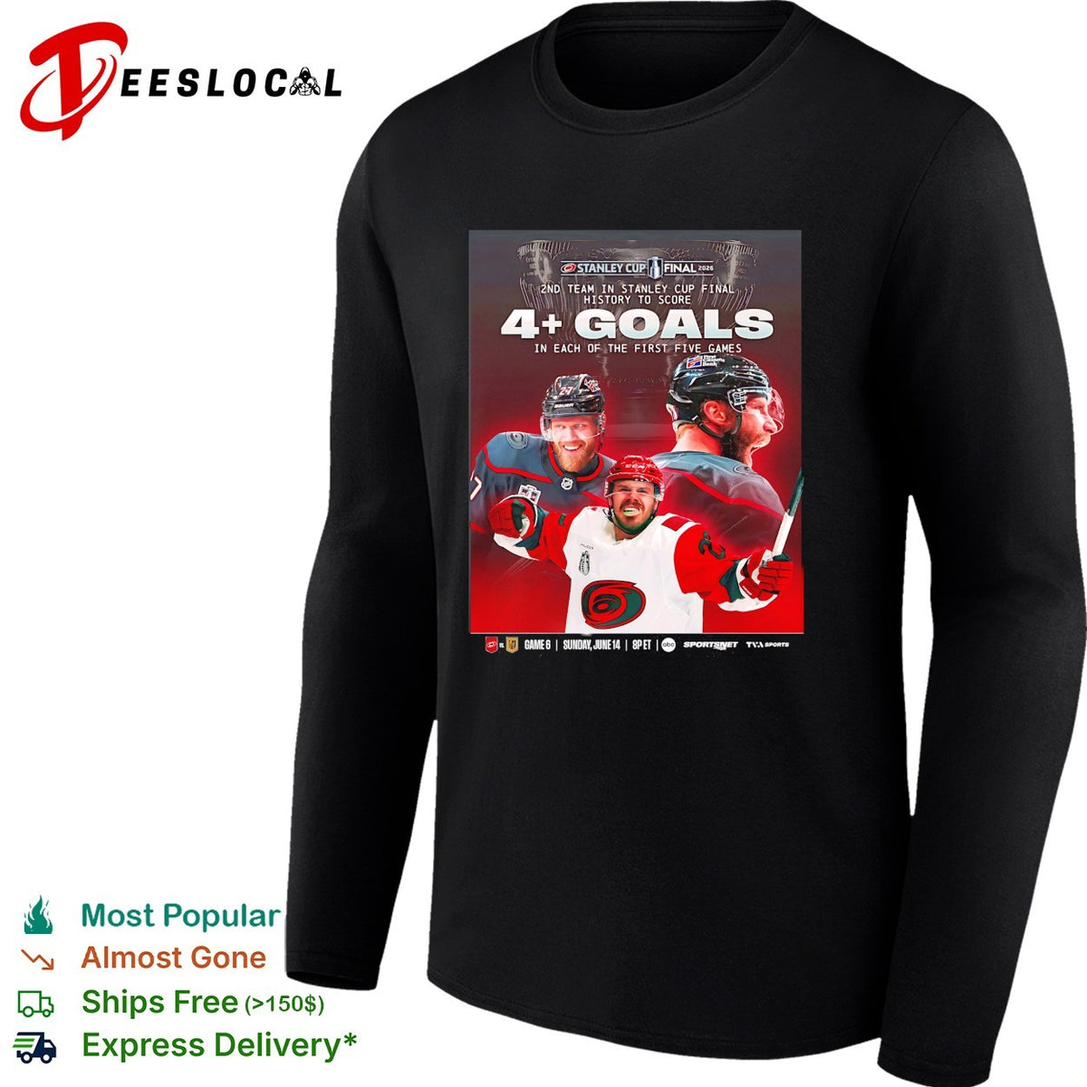 Carolina Hurricanes record-breaking 4 plus goals each first five finals games history stat art shirt