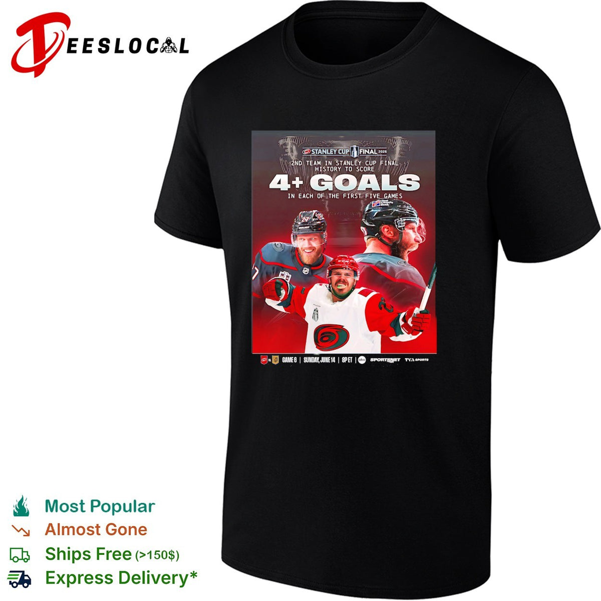 Carolina Hurricanes record-breaking 4 plus goals each first five finals games history stat art shirt