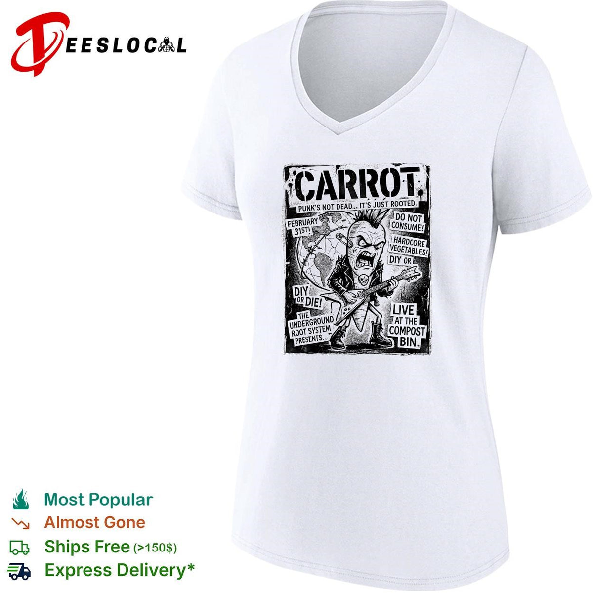 Carrot punk’s not dead hardcore vegetables concert flyer parody graphic shirt