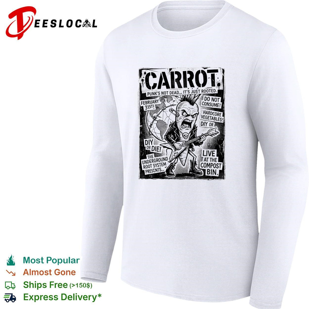 Carrot punk’s not dead hardcore vegetables concert flyer parody graphic shirt