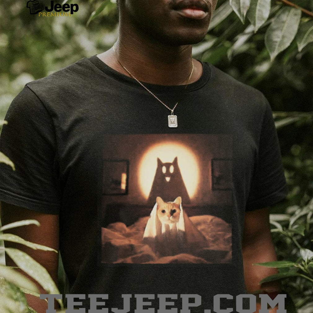Cat Under Sheet Ghost Shadow Funny Meme Graphic T Shirt
