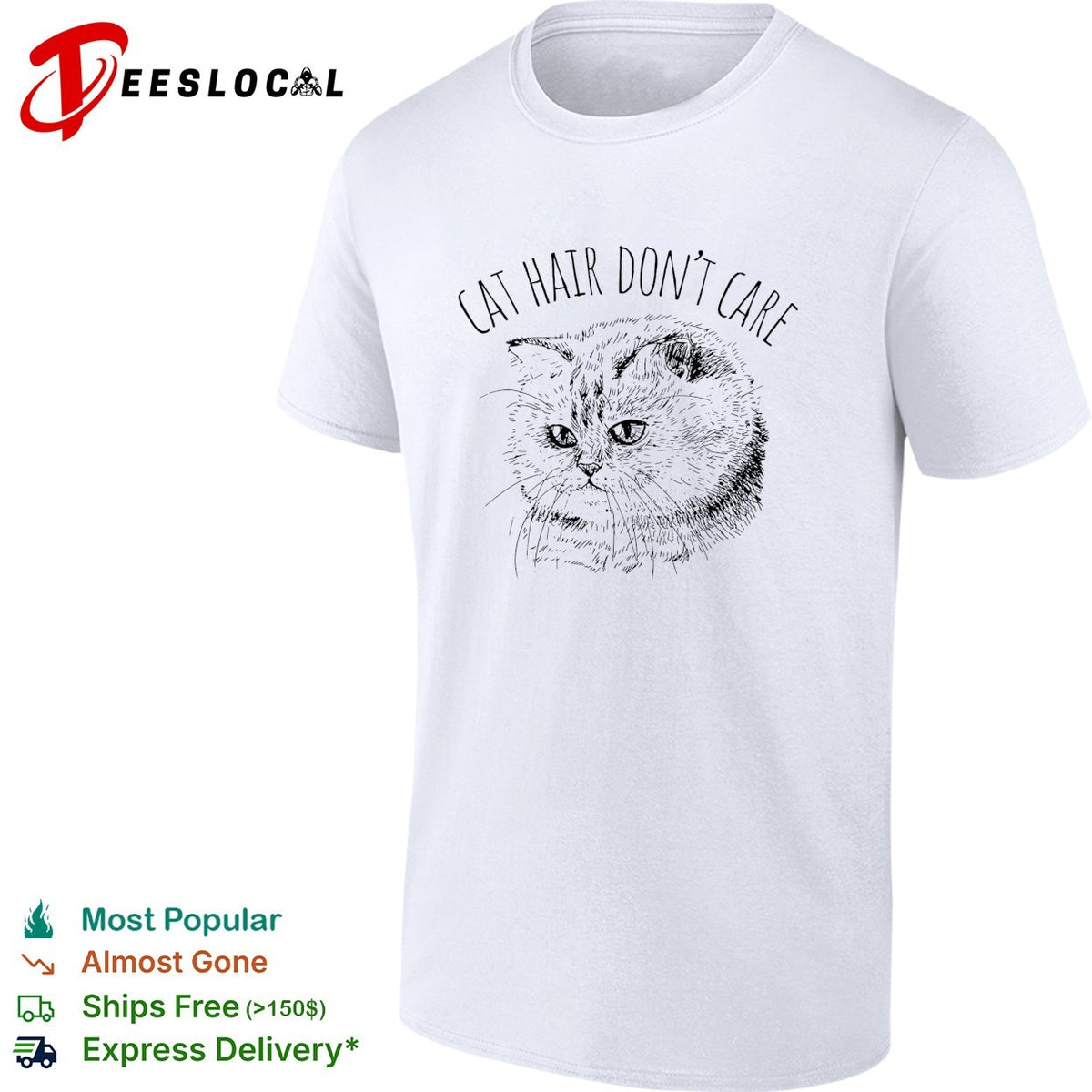 Cat hair don’t care grumpy cat sketch minimalist art shirt