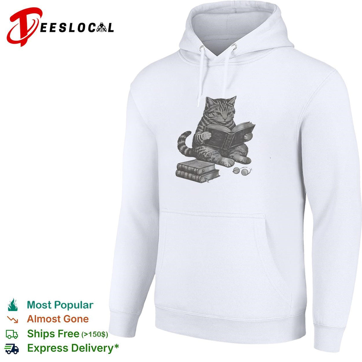 Cat reading books wearing glasses pencil sketch illustration funny graphic shirt