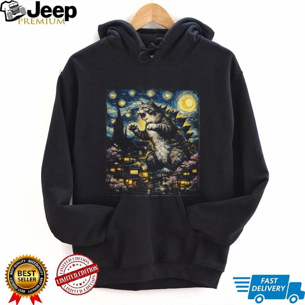 Catzilla Starry Night Van Gogh Mashup Kaiju Cat T Shirt