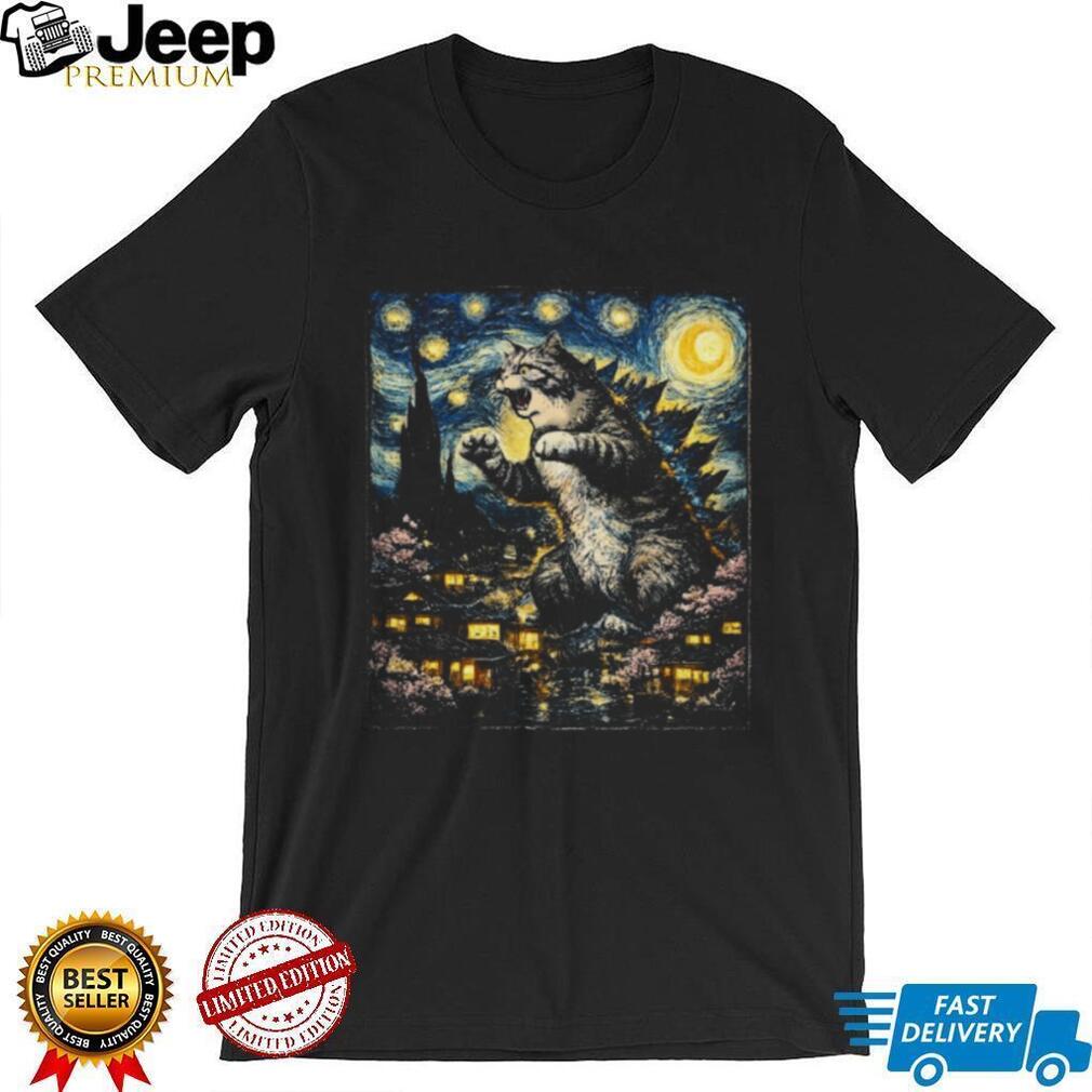 Catzilla Starry Night Van Gogh Mashup Kaiju Cat T Shirt