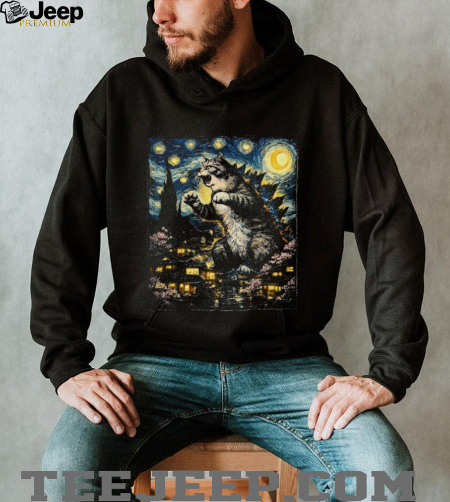 Catzilla Starry Night Van Gogh Mashup Kaiju Cat T Shirt