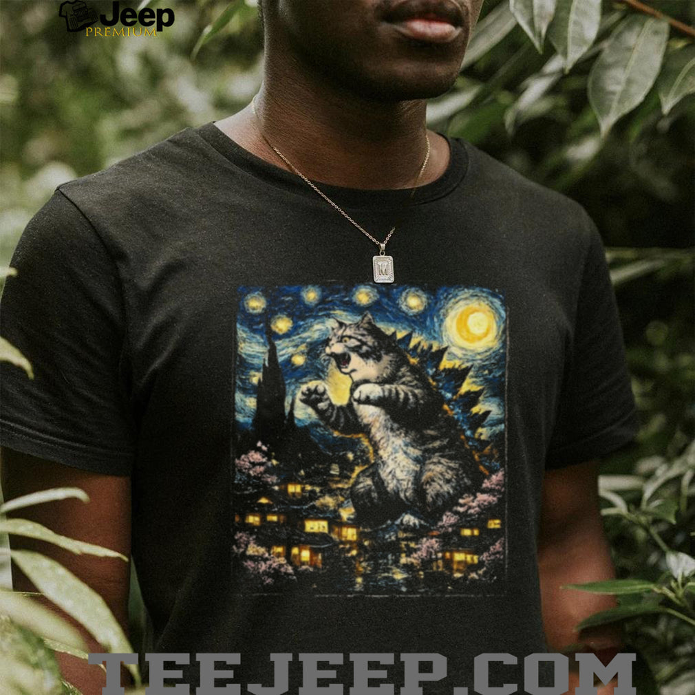 Catzilla Starry Night Van Gogh Mashup Kaiju Cat T Shirt