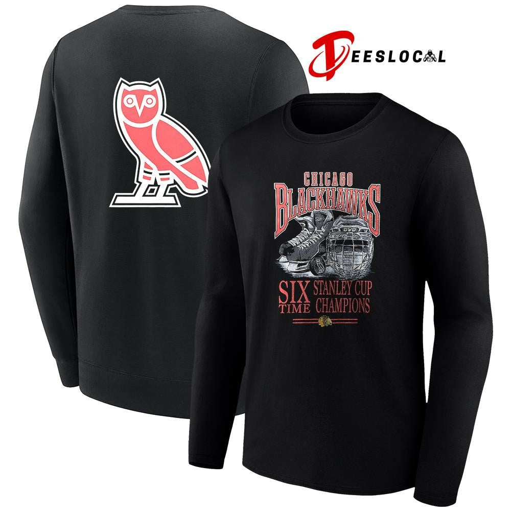 Chicago Blackhawks OVO x NHL six time Stanley Cup champions graphic shirt