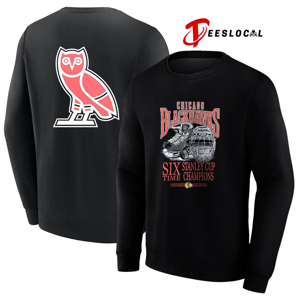 Chicago Blackhawks OVO x NHL six time Stanley Cup champions graphic shirt