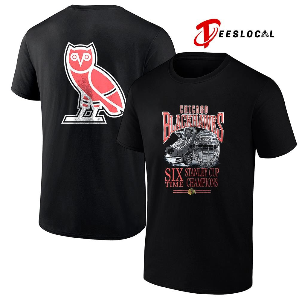 Chicago Blackhawks OVO x NHL six time Stanley Cup champions graphic shirt