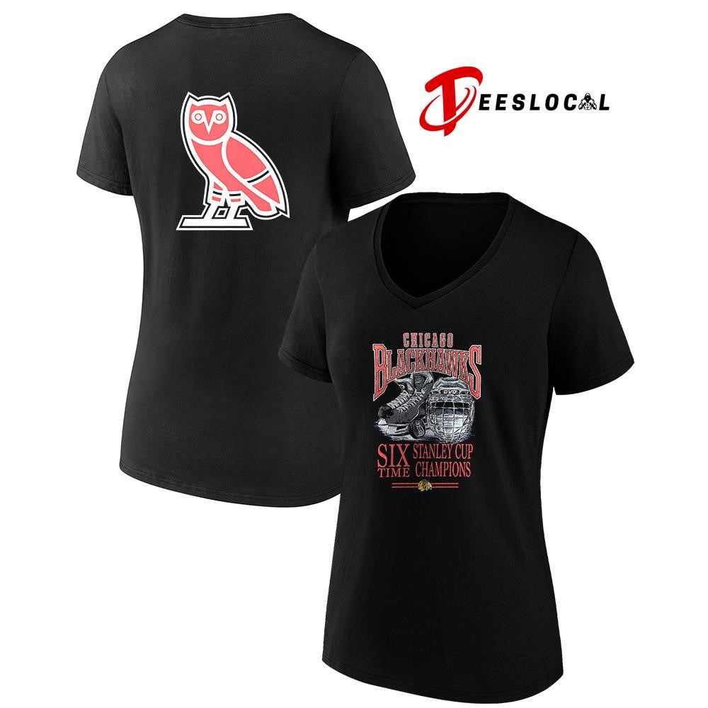 Chicago Blackhawks OVO x NHL six time Stanley Cup champions graphic shirt