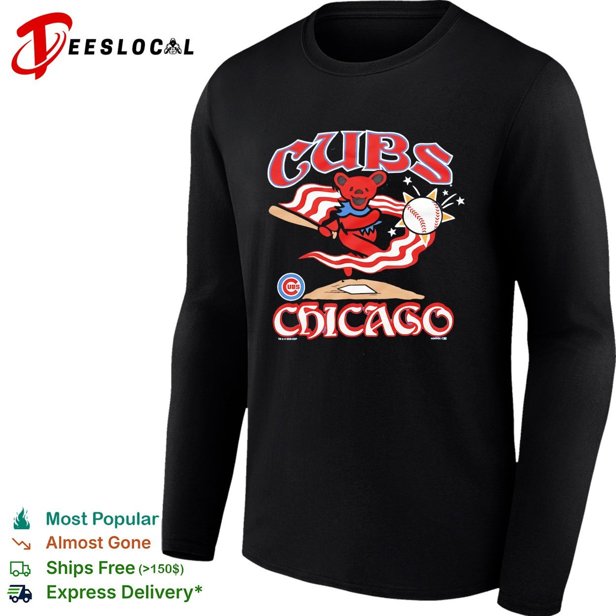 Chicago Cubs x Grateful Dead dancing bear Chicago graphic shirt