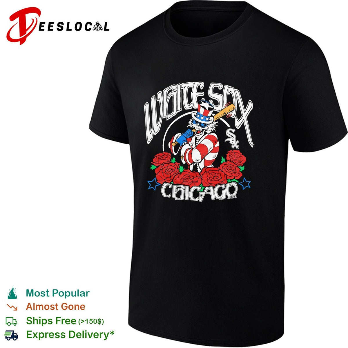Chicago White Sox x Grateful Dead Uncle Sam roses MLB graphic shirt
