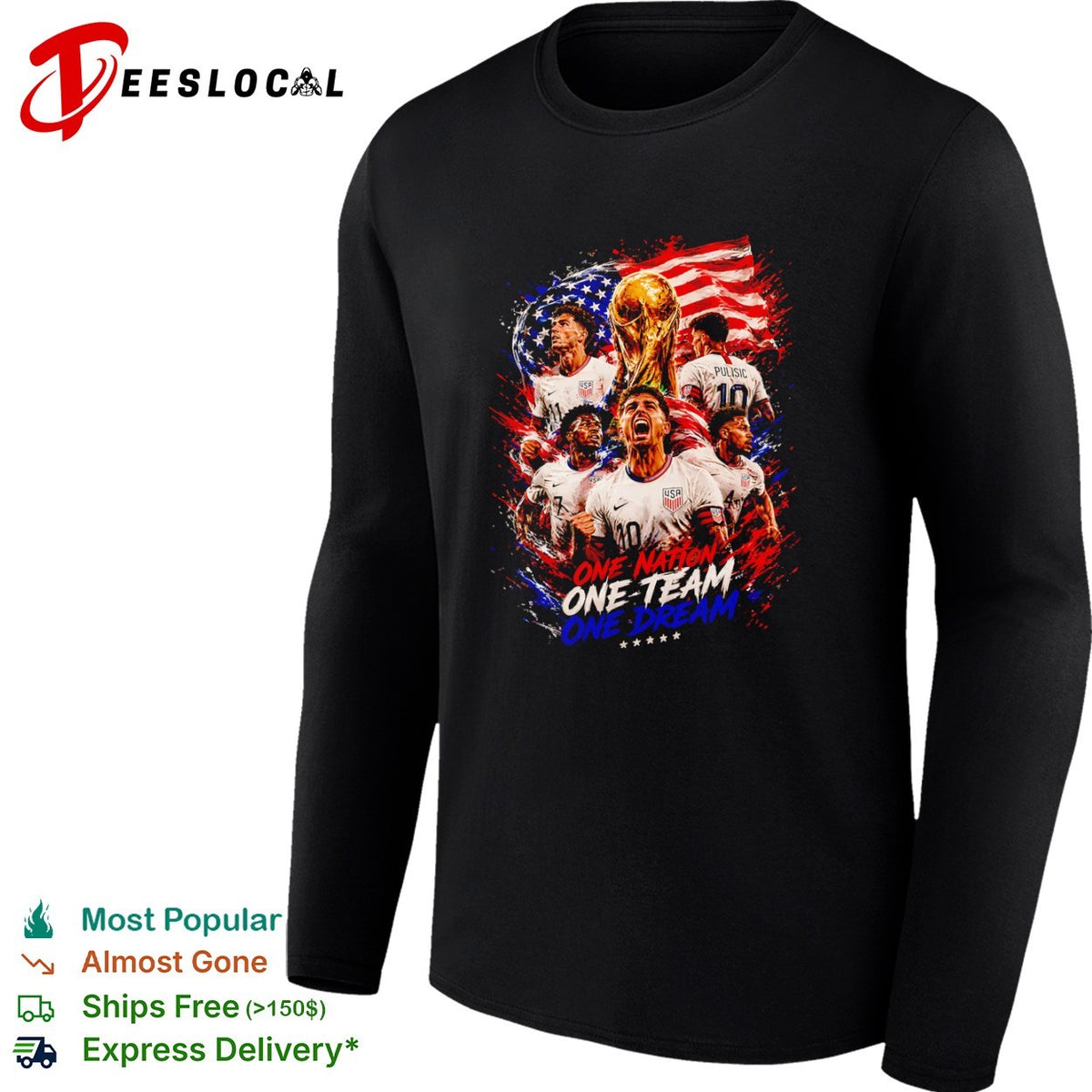 Christian Pulisic USA Soccer One Nation One Team One Dream World Cup FIFA shirt