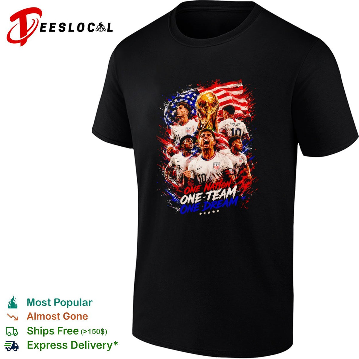 Christian Pulisic USA Soccer One Nation One Team One Dream World Cup FIFA shirt