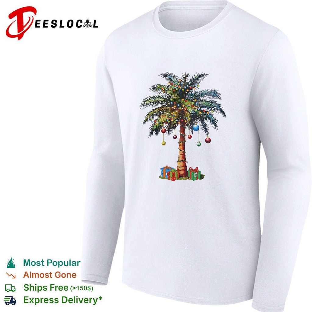 Christmas palm tree tropical ornaments holiday graphic shirt