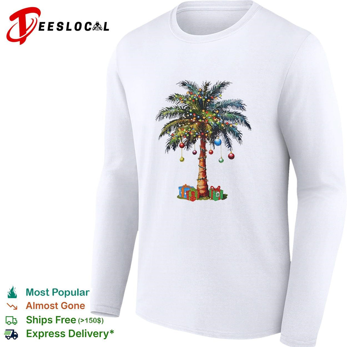 Christmas palm tree tropical ornaments holiday graphic shirt