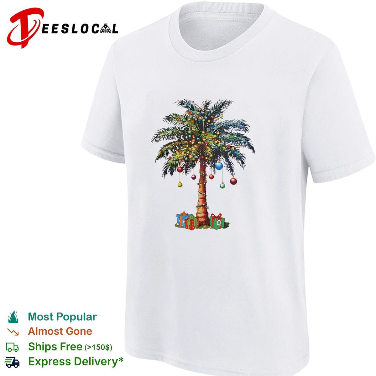Christmas palm tree tropical ornaments holiday graphic shirt