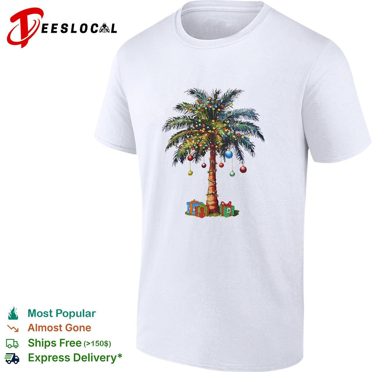 Christmas palm tree tropical ornaments holiday graphic shirt