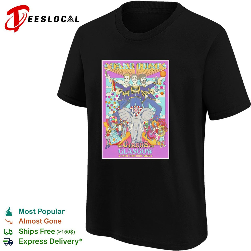 Circus two figures elephant spectacle Glasgow UK concert framed poster art shirt