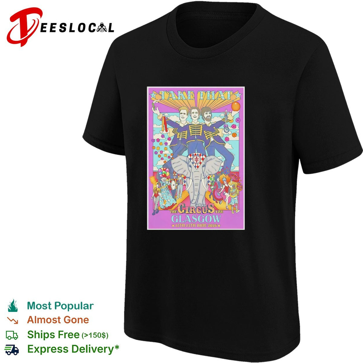 Circus two figures elephant spectacle Glasgow UK concert framed poster art shirt